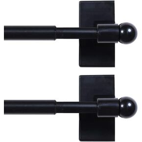 H.VERSAILTEX 2 PACK Magnetic Curtain Rods for Metal Doors Top and Bottom Multi-Use Adjustable Appliances for Iron and Steel Place, Petite Ball Ends, 9 to 16 Inch, 1/2 Inch Diameter, Black