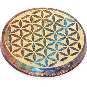 Orgonite Crystal Water Charging Plate –Chakra Balancing Coaster and Positive Energy Generator Flower of Life and with 7 Healing Crystals for Spiritual Balance, Meditation, Reiki Gifts(4 Inch Diameter)