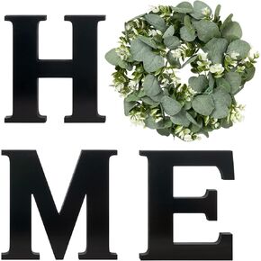 Mkono Farmhouse Wall Home Sign with Artificial Eucalyptus for O Rustic Wooden Hanging Letters Decorative Wall Art Decor for Living Room Kitchen Entryway Housewarming Gift, Black in Saudi Arabia