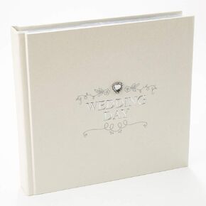 Happy Homewares Ivory Wedding Day Photo Album in Silver Plated Text and Diamante Heart Jewel with Beautiful Floral Decoration - Ideal Wedding Gift in Saudi Arabia