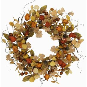 Fall Wreath Autumn Eucalyptus Wreath with Colorful Eucalyptus Leaves,Small Pumpkin,Bitter Sweet Berry,Dry Vine Branches for Front Door Indoor Outdoor Farmhouse Home Wall Window Festival Wedding Decor