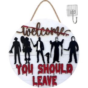 لافتة ترحيب للباب الأمامي المخيف ثلاثية الأبعاد لشخصيات فيلم رعب الهالوين، علامة ترحيب، علامة ترحيب رعب للباب الأمامي لمنزل مزرعة ريفي، ديكورات منزلية، علامة نافذة، ديكور معلق على الحائط in Kuwait