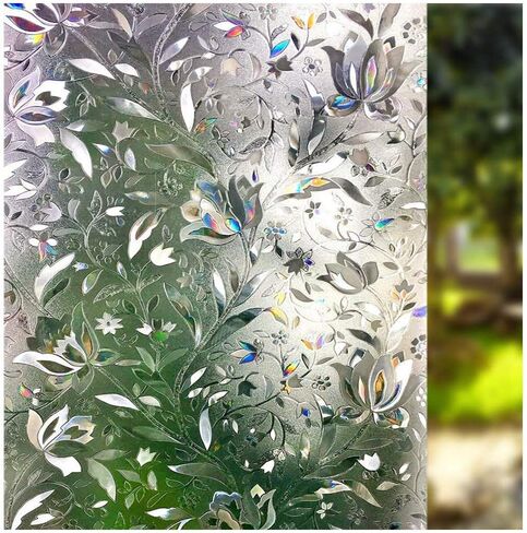 LEMON CLOUD Window Privacy Film, Tulip Stained Glass Sticker 17.5″ x 78.7″ | Decorative Rainbow UV Blocking Anti-Glare, Non-Adhesive, Easy to Install, Renter-Friendly Frosted Window Clings for Glass in Kuwait