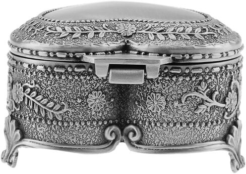 Vintage Antique Silver Chest Box Heart Shape Tin Jewelry Box Classic Retro Storage Organizer (Heart Silver) in Kuwait