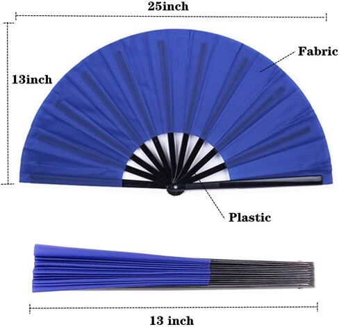 2 Pack Large Folding Hand Fans Clack Handheld Fan for Party, Glitter Festival Hand Fan Large Rave Folding Hand Fan for Concert, Party, Festival, Halloween or Home Decorations(Black) in Kuwait