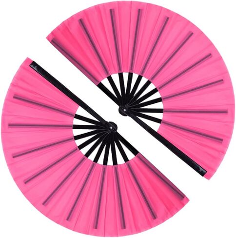 2 Pack Large Folding Hand Fans Clack Handheld Fan for Party, Glitter Festival Hand Fan Large Rave Folding Hand Fan for Concert, Party, Festival, Halloween or Home Decorations(Black) in Kuwait