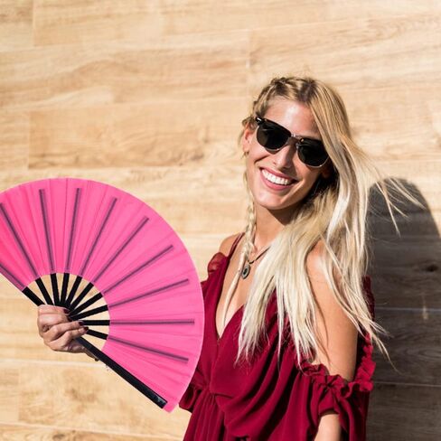 2 Pack Large Folding Hand Fans Clack Handheld Fan for Party, Glitter Festival Hand Fan Large Rave Folding Hand Fan for Concert, Party, Festival, Halloween or Home Decorations(Black) in Kuwait