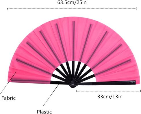 2 Pack Large Folding Hand Fans Clack Handheld Fan for Party, Glitter Festival Hand Fan Large Rave Folding Hand Fan for Concert, Party, Festival, Halloween or Home Decorations(Black) in Kuwait
