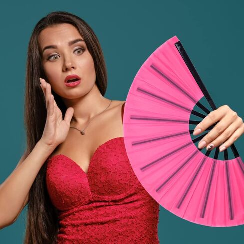2 Pack Large Folding Hand Fans Clack Handheld Fan for Party, Glitter Festival Hand Fan Large Rave Folding Hand Fan for Concert, Party, Festival, Halloween or Home Decorations(Black) in Kuwait