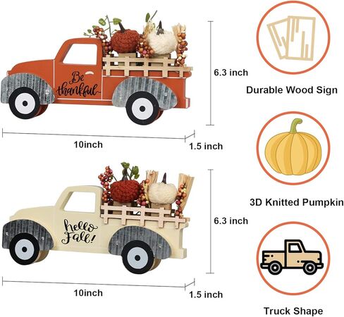 ديكورات الخريف للمنزل من نيدومو، عبوة كبيرة الحجم 2 شاحنة خشبية مع ديكور سقوط اليقطين، مجموعة شاحنة خشبية مزخرفة للغرفة، طاولة، صينية طبقات، رف المنزل، ديكورات عيد الشكر in Kuwait