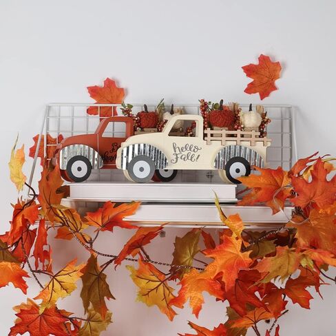 ديكورات الخريف للمنزل من نيدومو، عبوة كبيرة الحجم 2 شاحنة خشبية مع ديكور سقوط اليقطين، مجموعة شاحنة خشبية مزخرفة للغرفة، طاولة، صينية طبقات، رف المنزل، ديكورات عيد الشكر in Kuwait