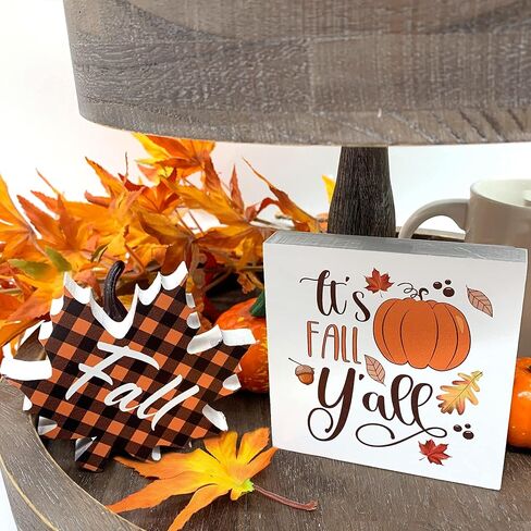 Fall Decor - Fall Tiered Tray Decor Bundle 6 PCS - 3 Fall Wooden Signs - Plush Gnome - Wood Beads Garland - Mini Wooden Banner - Rustic Farmhouse Home Autumn Harvest Kitchen Table Shelf Decorations in Kuwait