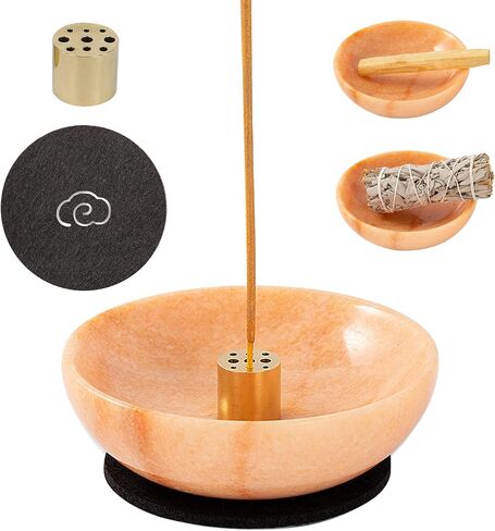 Incense Holder, Multi-Purpose Design Agate Incense Burner ash Catcher with Brass 9 Holes Incense Stick Holder for Home Decor Yoga Spa Madiation (Agate Green) in Saudi Arabia