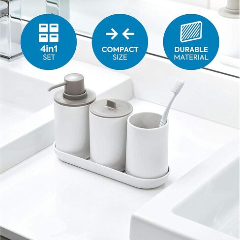 iDesign 28612 Cade Canister Jar with Lid for Cosmetics and Makeup Storage, Bathroom, Countertop, Desk, and Vanity-Matte White/Gray in Saudi Arabia