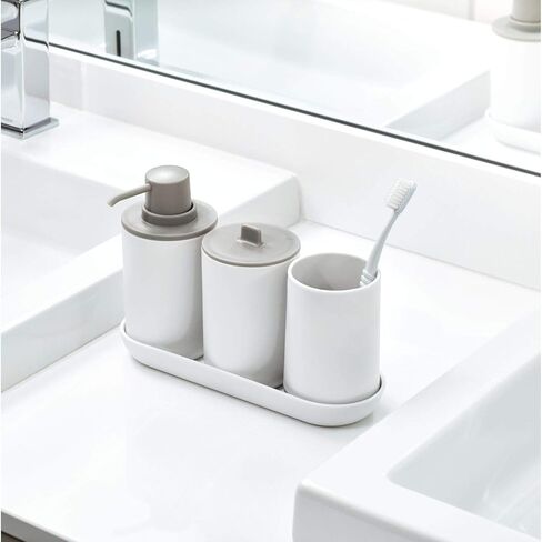iDesign 28612 Cade Canister Jar with Lid for Cosmetics and Makeup Storage, Bathroom, Countertop, Desk, and Vanity-Matte White/Gray in Saudi Arabia