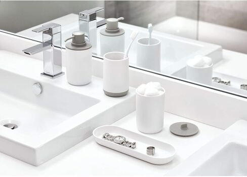 iDesign 28612 Cade Canister Jar with Lid for Cosmetics and Makeup Storage, Bathroom, Countertop, Desk, and Vanity-Matte White/Gray in Saudi Arabia