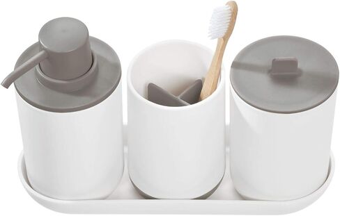 iDesign 28612 Cade Canister Jar with Lid for Cosmetics and Makeup Storage, Bathroom, Countertop, Desk, and Vanity-Matte White/Gray in Saudi Arabia
