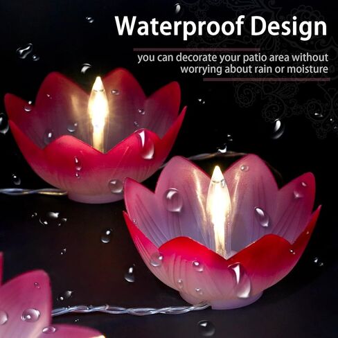 Diwali Gifts Electronic LED Diyas - Lotus Shaped Diya String Lights Diwali Pooja Item Indian Home Office Mandir Puja Decor, 10 Lotus Diyas per String, Battery Operated, Waterproof, Lasts 100+ Hours in Kuwait
