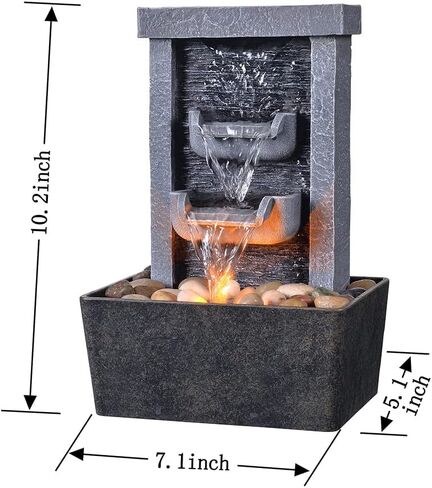 GOSSI Home Décor 10.3 in Indoor Waterfall Fountain Relaxation High Pressure Water Pumps Tabletop Fountain Nature Feeling Water Fountains with Reflective Lighting/River Rocks Home/Office Decoration in Saudi Arabia