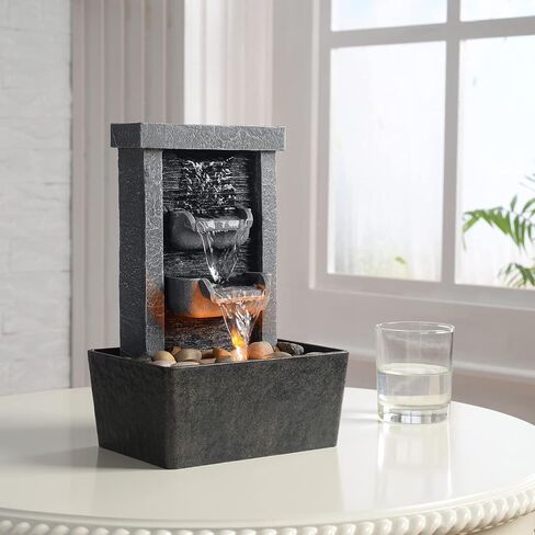 GOSSI Home Décor 10.3 in Indoor Waterfall Fountain Relaxation High Pressure Water Pumps Tabletop Fountain Nature Feeling Water Fountains with Reflective Lighting/River Rocks Home/Office Decoration in Saudi Arabia
