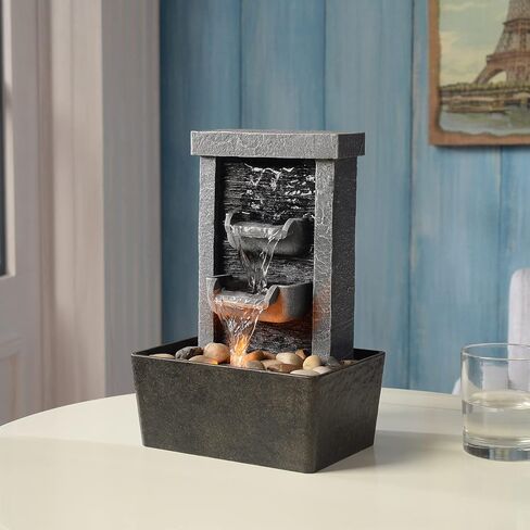 GOSSI Home Décor 10.3 in Indoor Waterfall Fountain Relaxation High Pressure Water Pumps Tabletop Fountain Nature Feeling Water Fountains with Reflective Lighting/River Rocks Home/Office Decoration in Saudi Arabia