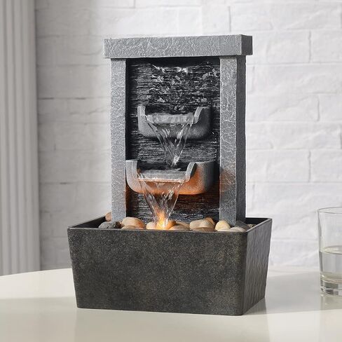 GOSSI Home Décor 10.3 in Indoor Waterfall Fountain Relaxation High Pressure Water Pumps Tabletop Fountain Nature Feeling Water Fountains with Reflective Lighting/River Rocks Home/Office Decoration in Saudi Arabia