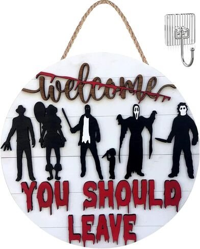 لافتة ترحيب للباب الأمامي المخيف ثلاثية الأبعاد لشخصيات فيلم رعب الهالوين، علامة ترحيب، علامة ترحيب رعب للباب الأمامي لمنزل مزرعة ريفي، ديكورات منزلية، علامة نافذة، ديكور معلق على الحائط in Kuwait
