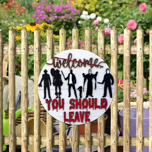 لافتة ترحيب للباب الأمامي المخيف ثلاثية الأبعاد لشخصيات فيلم رعب الهالوين، علامة ترحيب، علامة ترحيب رعب للباب الأمامي لمنزل مزرعة ريفي، ديكورات منزلية، علامة نافذة، ديكور معلق على الحائط in Kuwait