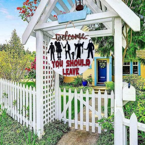 لافتة ترحيب للباب الأمامي المخيف ثلاثية الأبعاد لشخصيات فيلم رعب الهالوين، علامة ترحيب، علامة ترحيب رعب للباب الأمامي لمنزل مزرعة ريفي، ديكورات منزلية، علامة نافذة، ديكور معلق على الحائط in Kuwait