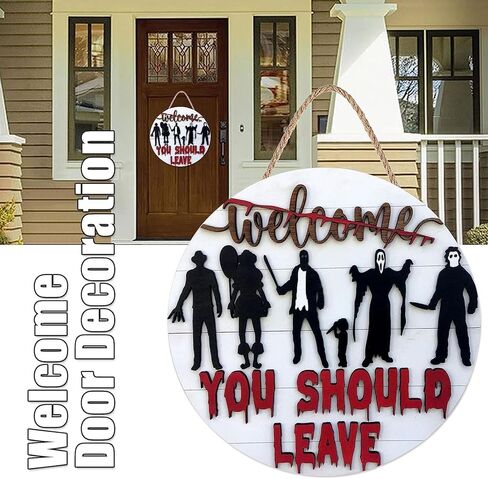 لافتة ترحيب للباب الأمامي المخيف ثلاثية الأبعاد لشخصيات فيلم رعب الهالوين، علامة ترحيب، علامة ترحيب رعب للباب الأمامي لمنزل مزرعة ريفي، ديكورات منزلية، علامة نافذة، ديكور معلق على الحائط in Kuwait