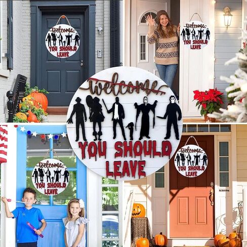 لافتة ترحيب للباب الأمامي المخيف ثلاثية الأبعاد لشخصيات فيلم رعب الهالوين، علامة ترحيب، علامة ترحيب رعب للباب الأمامي لمنزل مزرعة ريفي، ديكورات منزلية، علامة نافذة، ديكور معلق على الحائط in Kuwait