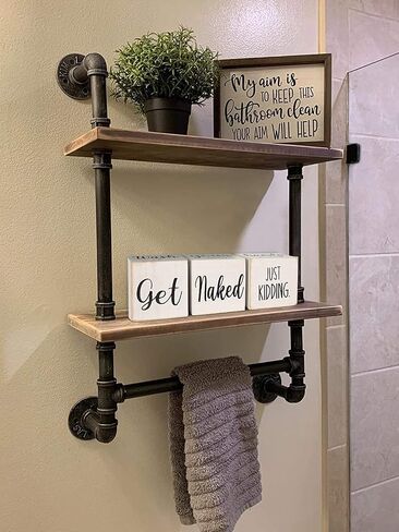 Farmhouse Bathroom Decor,Cute Funny Bathroom Signs,4 Sides-Nice Butt&Get Naked&Hello Sweet Cheeks&Wash Your Hands Wooden Rustic Black Bathroom Decor for Shelf,Restroom Decorations,2.8" in Kuwait