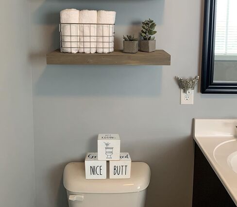 Farmhouse Bathroom Decor,Cute Funny Bathroom Signs,4 Sides-Nice Butt&Get Naked&Hello Sweet Cheeks&Wash Your Hands Wooden Rustic Black Bathroom Decor for Shelf,Restroom Decorations,2.8" in Kuwait