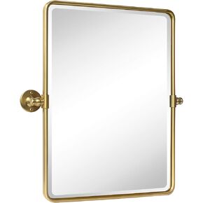 TEHOME 20x30'' Pivot Rectangle Bathroom Vanity Mirror Brushed Gold Rounded Corner Metal Framed Tilting Beveled Vanity Wall Mirrors in Saudi Arabia