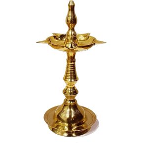 SATVIK 10 Inch Standing Brass Metal Kerala Samai Diwali Deepak for Puja Traditional Panchmahal Pooja Deepam Diya Oil Lamp Kutthu Vilakku Dia Deepawali Indian Gift Item in Saudi Arabia