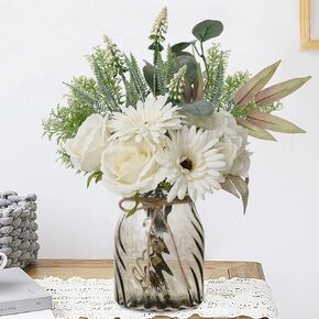 Artificial Flowers in Vase, White Fake Flowers in Vase for Bathroom Decor, Fake Flowers with Vase for Coffee Table Decor, Artificial Plants Indoor for Home Kitchen Centerpiece Table Decorations