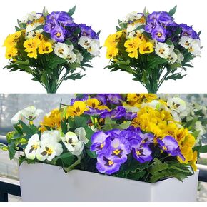 QIANYUN Artificial Pansies viola Faux Pansies Fake Flowers Pansy Small Wild Flower Daisy (9Pcs White Blue Purple) in Kuwait