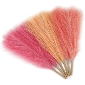 Pampas Grass Faux Dried Decor 6Pcs, 17.7 Inch Fluffy Artificial Pompous Gras Fake Pompas Grass Short Stems Bouquet for Boho Small Vase Filler Home Wedding Birthday Party Decoration, Beige