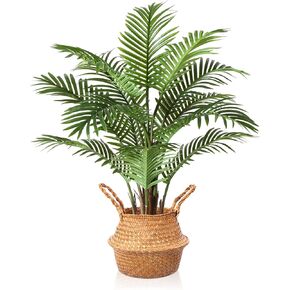 MOSADE Artificial Palm Tree 28Inch Fake Potted Areca Palm Plant with Handmade Seagrass Basket, Perfect Faux Tree Home Décor for Indoor Outdoor Office Porch Balcony Bedroom Bathroom Gift
