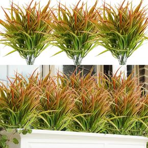 DVGUN 8 Bundles Artificial Grass Plants Fake Bushes Artificial Shrubs Wheat Grass Greenery for Autumn House Plastic Outdoor UV Resistant Faux Grass in Kuwait