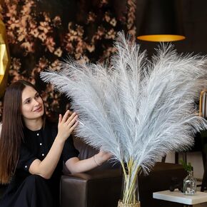 7 PCS-40 Inch/3.3 Ft Faux Pampas Grass Decor-15 Plumes Each Stem-Tall Artificial Non Shedding Boho Decor Fluffy Pompas Grass Branches-Large Vase Filler for Home Office Bedroom Farmhouse