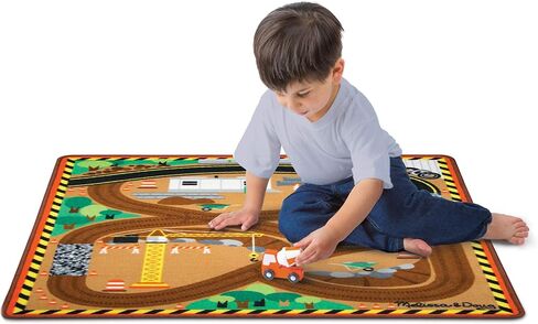 Melissa & Doug Round the Construction Zone Work Site Activity Play Rug With 3 Wooden Trucks (39" x 36") in Kuwait