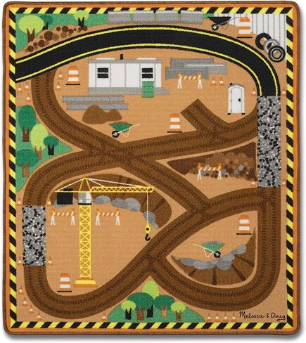 Melissa & Doug Round the Construction Zone Work Site Activity Play Rug With 3 Wooden Trucks (39" x 36") in Kuwait