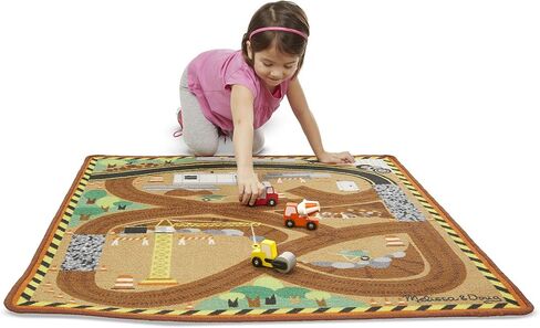 Melissa & Doug Round the Construction Zone Work Site Activity Play Rug With 3 Wooden Trucks (39" x 36") in Kuwait