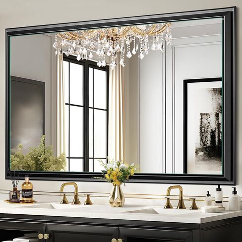 NicBex 72x36 Inch Bathroom Vanity Mirror, Aluminum Alloy Frame Wall Mounted Mirror for Bedroom Room, Dressing Room, Living Room, Hallway, Coffee Brown in Kuwait