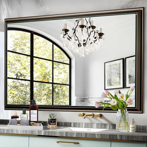 NicBex 72x36 Inch Bathroom Vanity Mirror, Aluminum Alloy Frame Wall Mounted Mirror for Bedroom Room, Dressing Room, Living Room, Hallway, Coffee Brown in Kuwait