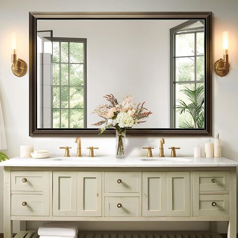 NicBex 72x36 Inch Bathroom Vanity Mirror, Aluminum Alloy Frame Wall Mounted Mirror for Bedroom Room, Dressing Room, Living Room, Hallway, Coffee Brown in Kuwait