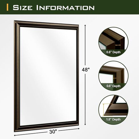 NicBex 72x36 Inch Bathroom Vanity Mirror, Aluminum Alloy Frame Wall Mounted Mirror for Bedroom Room, Dressing Room, Living Room, Hallway, Coffee Brown in Kuwait