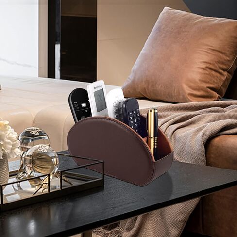 PU Leather Remote Control Holder 3 Slot Multifunctional Remote Control Storage Container/Caddy for TV Remote Phone Eyeglasses Desktop Organizer (Black) in Kuwait