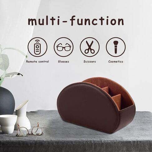 PU Leather Remote Control Holder 3 Slot Multifunctional Remote Control Storage Container/Caddy for TV Remote Phone Eyeglasses Desktop Organizer (Black) in Kuwait